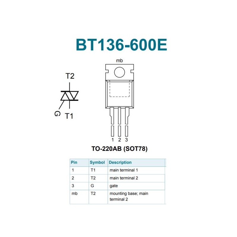 TIRISTOR TRAIC BT136-600E 600V 4AMP