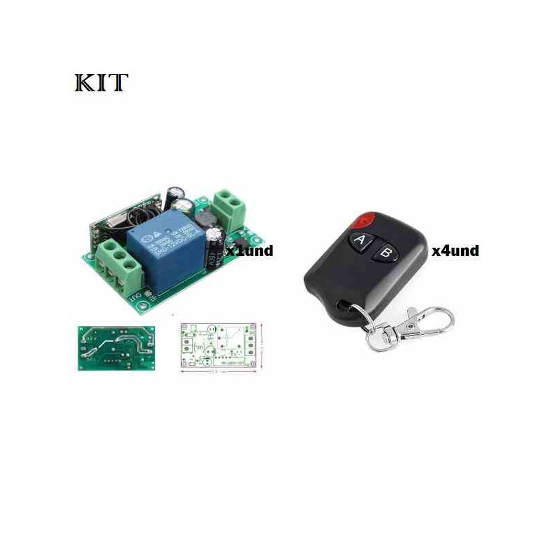 KIT RECEPTOR RF 433MHZ 12V UN RELAY + CONTROL REMOTO 2CH