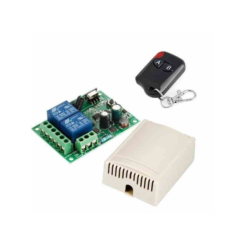 RECEPTOR DOS RELE 433MHZ + CONTROL RF 2CH + PILA 12V