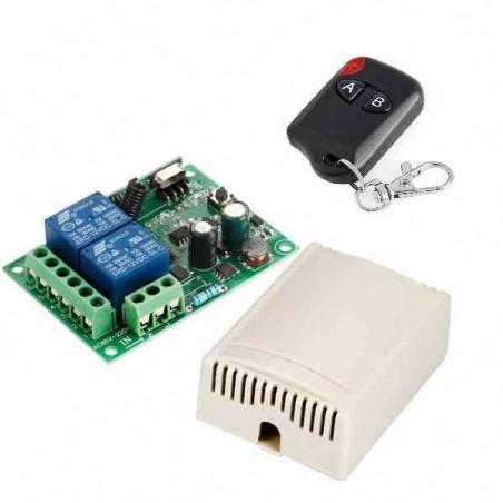 RECEPTOR DOS RELE 433MHZ + CONTROL RF 2CH + PILA 12V