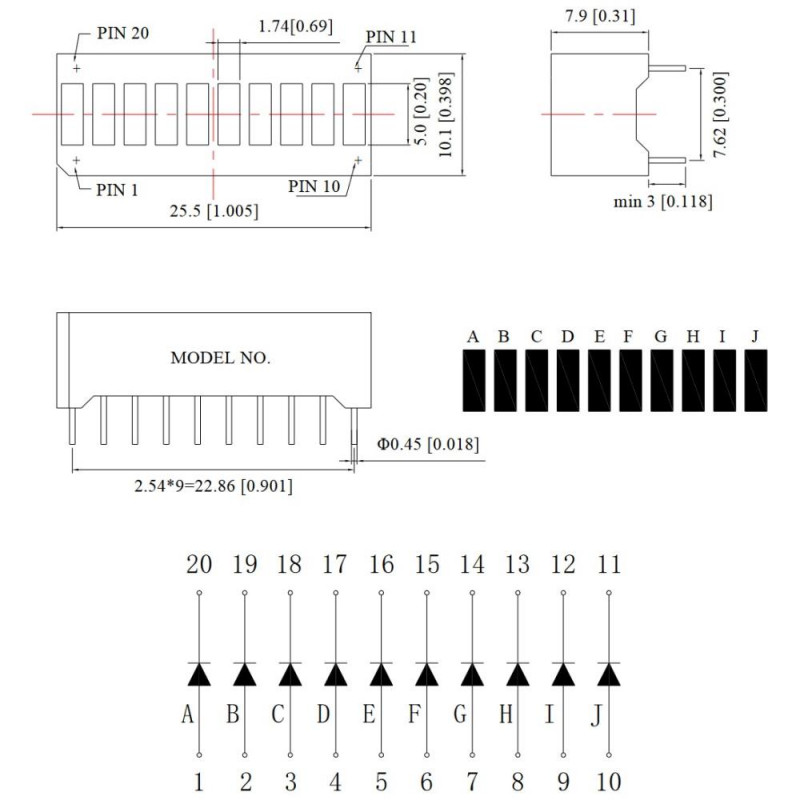 Segmentos Led BARRA DISPLAY LED 10 SEGMENTOS COLOR VERDE