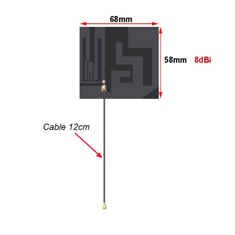 Antenne PCB GSM GPRS WCDMA LTE Intégrée 6/8dBi 700-2700MHz U.FL Avec Câble 120mm