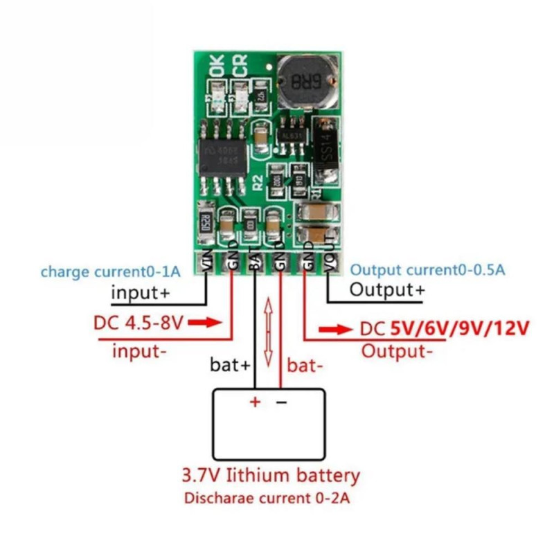 CARGADOR BATERIA 18650 3.7V ELEVADOR DC 12V BOOST PANEL UPS