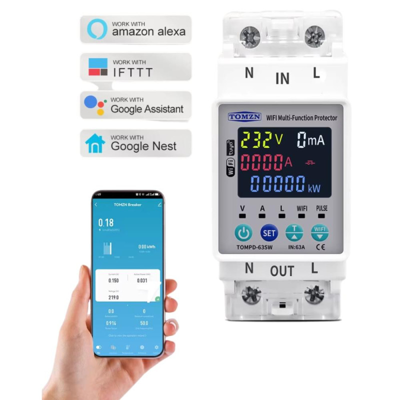 Interruptor Inteligente 63a Tuya Wifi 1p Disyuntor Energía | Meses Sin Interés - Foto 6
