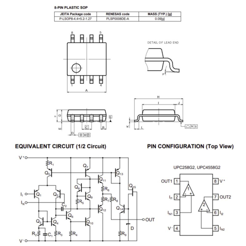 AMPLIFICADOR OPERACIONAL DUAL UPC4558G2-E1 SMD UPC4558 AUDIO