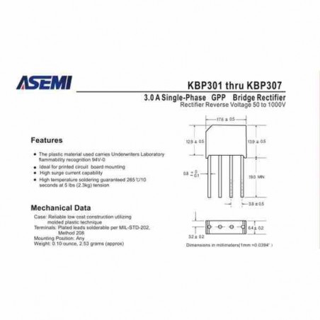 KBP307 PUENTE DE DIODOS 700V 3A