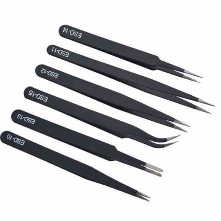 SET DE 6 PINZAS ANTIESTÁTICA METALICAS PARA COMPONENTES SMD