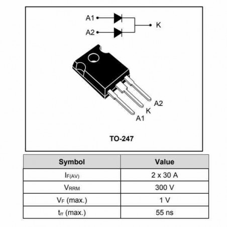 STTH600CW STTH6003 DIODO CONMUTACIÓN ULTRARRÁPIDOS 300V 60A