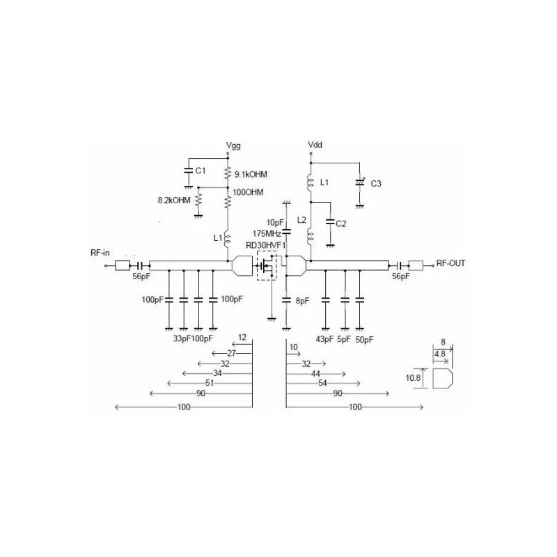 Mitsubishi RD30HVF1 RF/VHF/UHF Transistor Module - 30W 175MHz Power Amplifier